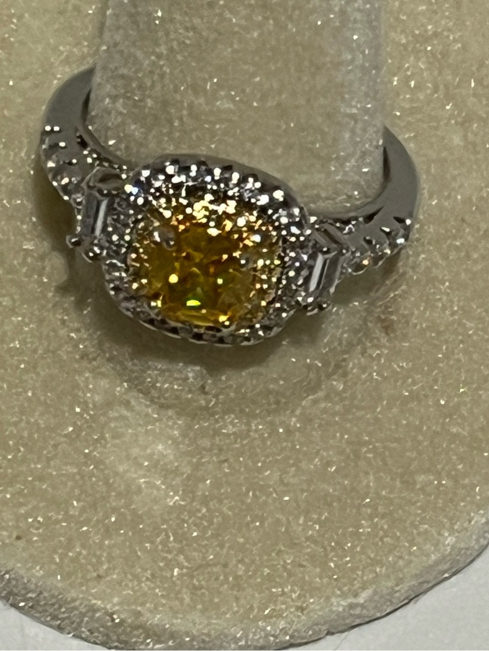 Silver CZ Yellow Gemstone Ring Size 9
